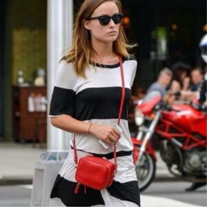 Rovimoss Red Mini Square Crossbody Leather Bag as seen on Olivia Munn